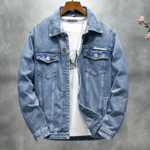 Men's American-style autumn vintage classic style versatile large size workwear denim non-stretch jacket