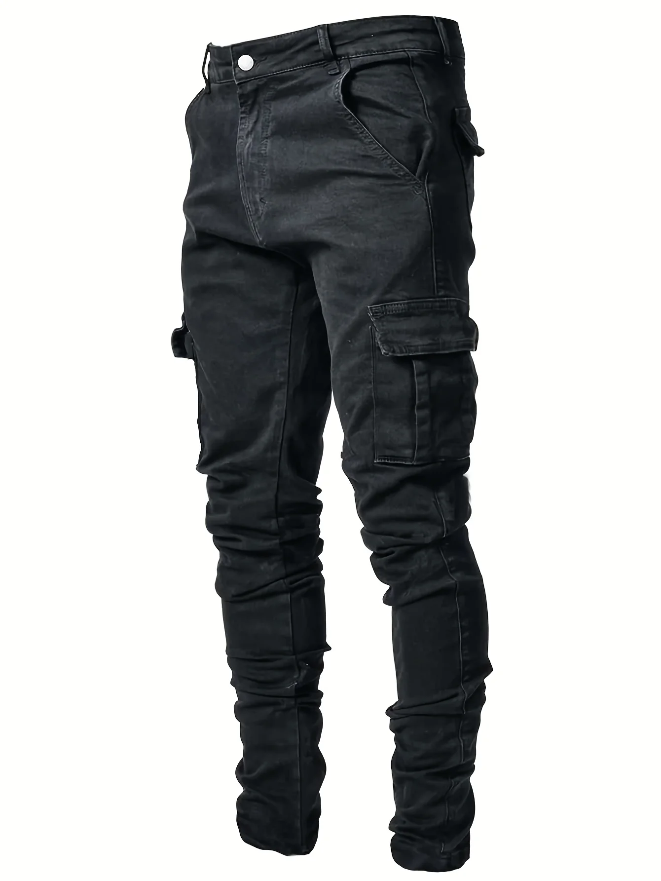 Men's workwear multi pocket jeans, casual street style straight leg denim pants - Image 2