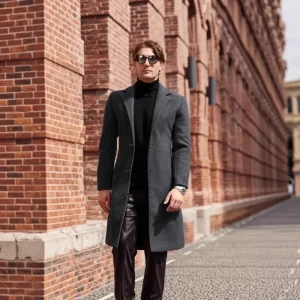 Men's Trendy Windbreaker British Classic Size Woolen Classic Elegant Over-the-knee Jacket