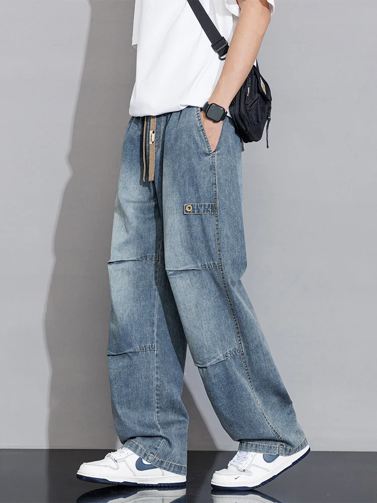 Men's Cargo Jeans 2026 New Spring Summer Wide Leg Denim Pants Straight Baggy Jeans Asian Size L-5XL