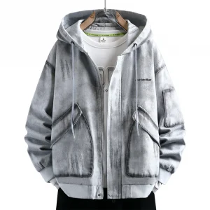Men's Fashionable Denim Jacket - Cotton Blend Hooded Pullover Relaxed Fit with Ribbed Trims Casual Denim Wear for Daily Outfits