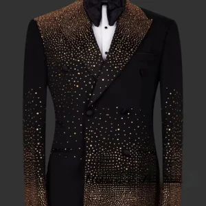 Elegant Men 2 Pieces Sets Suits Golden Beads Slim Fit Lapel Customized Groom Party Tuxedos Fashion Costumes Homme