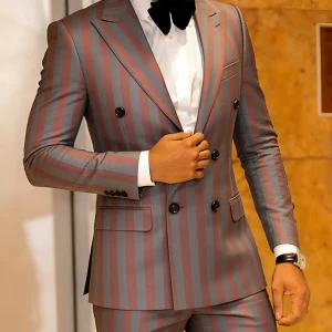 Men's Jacquard 2 Piece Suits Slim Fit Double Breasted Suit Jacket Pants Set Casual Wedding Casual Business