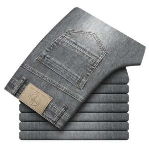 Spring/Summer 2023 Men's Gray Frayed Thin Jeans Classic Style Business Fashion Cotton Denim Stretch Pants Male Brand Trousers