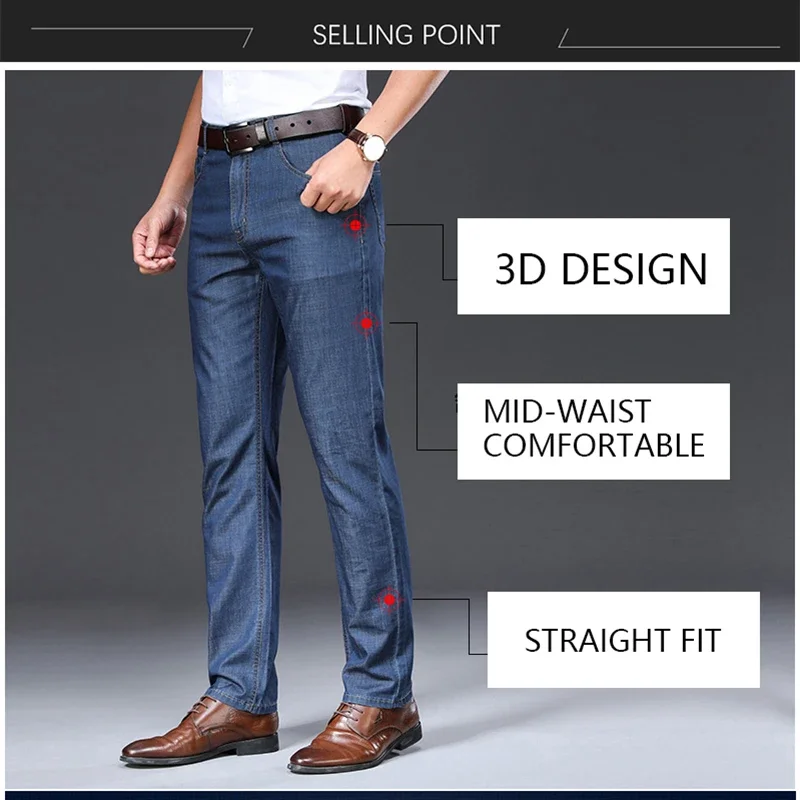 BROWON Brand 2025 Men Jeans Summer Thin Breathable Soft Mid Straight Regular Men's Jeans Trousers Vintage Mens Clothing - Image 6