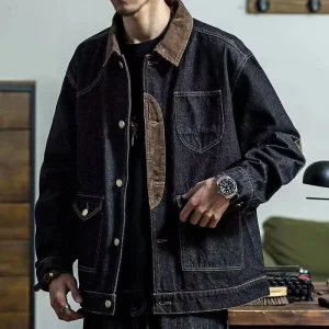 Spring And Autumn Denim Workwear Retro Hunting Jacket Denim Hardman Jacket Casual Loose Men'S Collar Denim Jacket